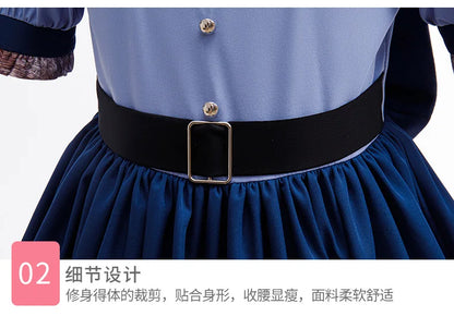Kids Buuny Officer Fancy Dress Puff Sleeve Blue Tutu Gown Complete Accessories Girls Rabbit Halloween Role Play Costume