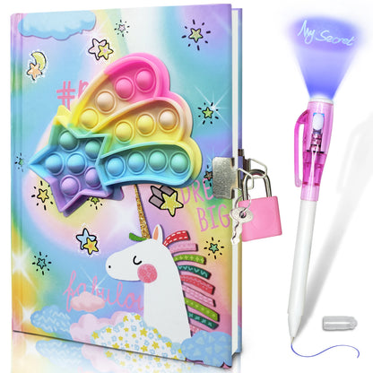 Pop Girls Diary with Lock, 7.5x5.4 Inches 160 Lined Pages Girls Journal for Kids Secret Notebook Pen Set Gifts for Writing