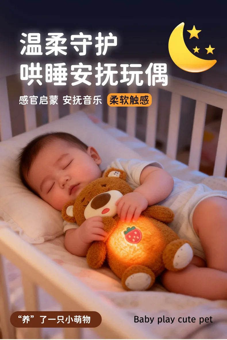 Anime LED Light Penguin Bear Rabbit Plush Toy with Soft Glow Night Light Soothing Music Simulated Breathing Bedtime Relaxation