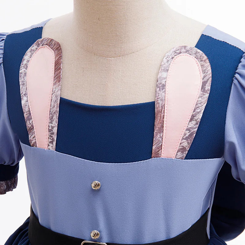 Kids Buuny Officer Fancy Dress Puff Sleeve Blue Tutu Gown Complete Accessories Girls Rabbit Halloween Role Play Costume