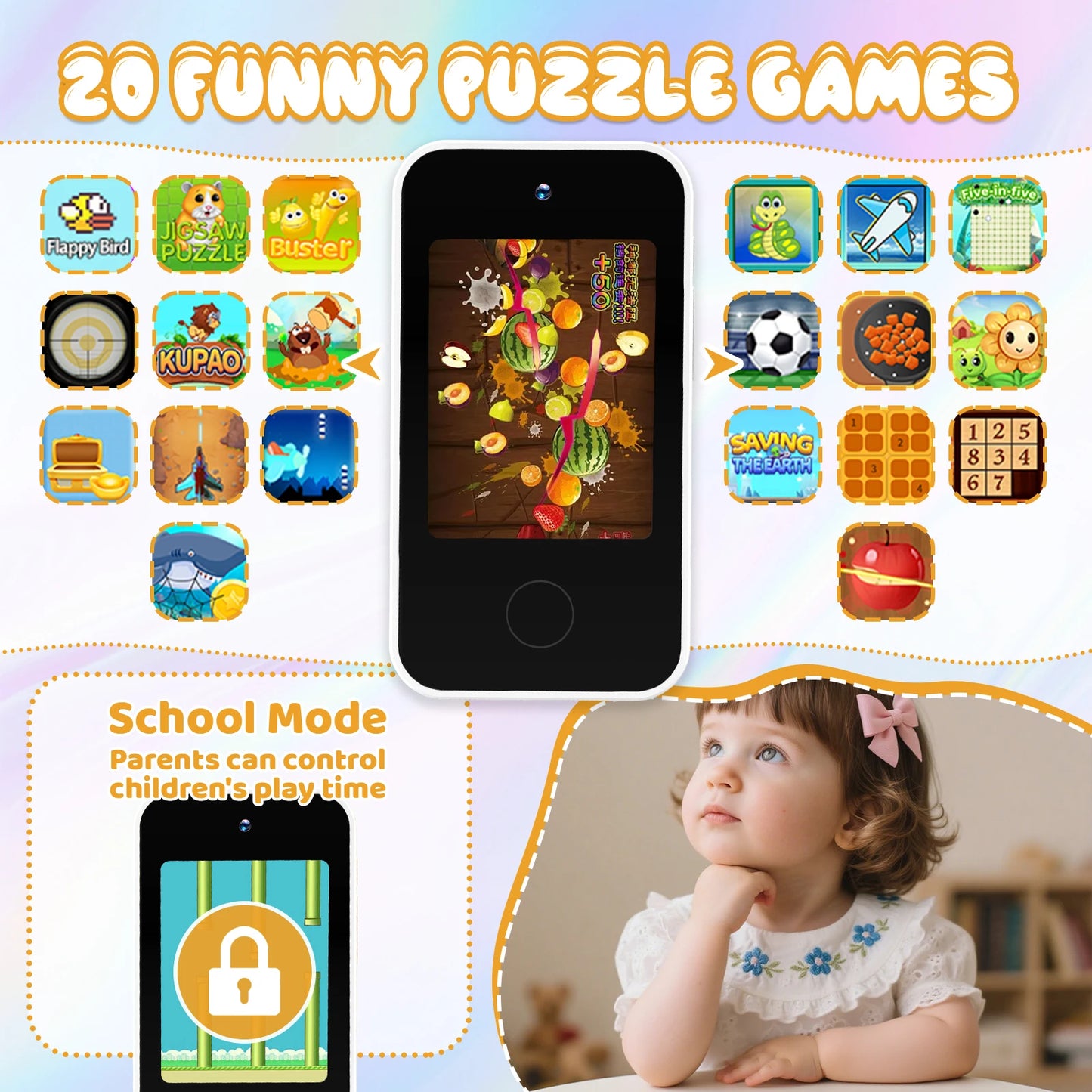 SMARTPHONE ENFANT|Jouet Éducatif sécuritaire sans Internet- Selfie-Phone™