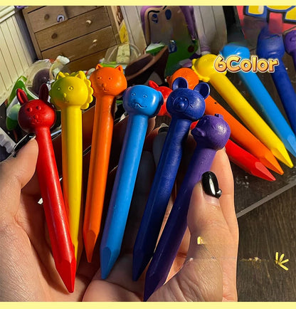 6/12 Color Plastic Crayons-Children's Non-Dirty-Hand, Suitable for Kindergarten Drawing, Graffiti Art & School Supplies