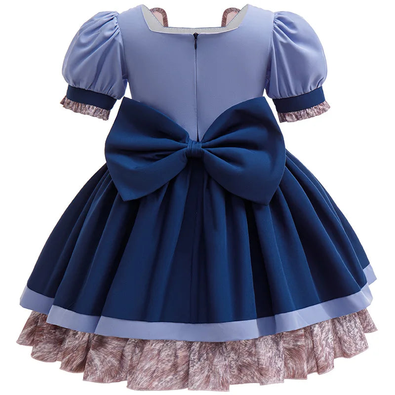 Kids Buuny Officer Fancy Dress Puff Sleeve Blue Tutu Gown Complete Accessories Girls Rabbit Halloween Role Play Costume