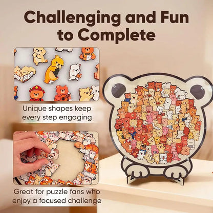 Cartoon Wooden Puzzle Toy Stress Relief Jigsaw Puzzle Animal Dog Cat Bear Theme For Home Decor Fun Educational Toys Gift