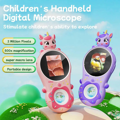 Kids Digital Microscope 200X Mini Portable Pocket Microscope Camera with 2-Inch IPS Screen Built-in 8 LEDs Magnifying Glass Toy