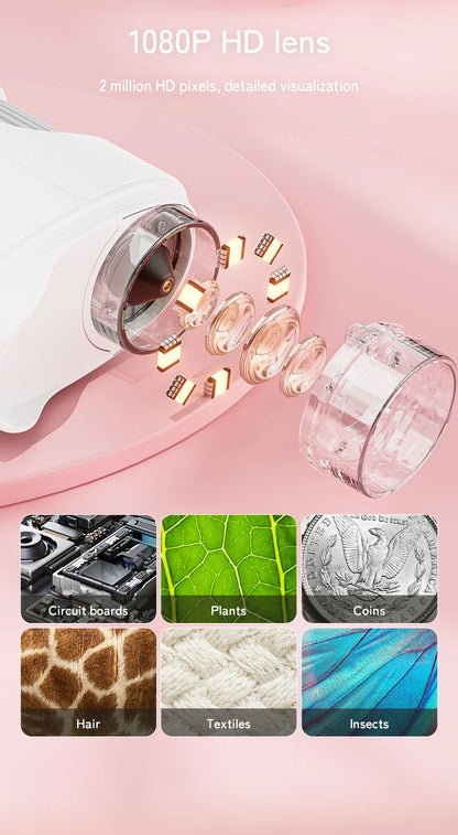 Handheld Kids Microscope Science Education Toy  2.4-Inch Screen 1000x Pocket Microscope Christmas Birthday Gift for Boys & Girls