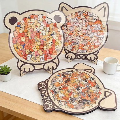 Cartoon Wooden Puzzle Toy Stress Relief Jigsaw Puzzle Animal Dog Cat Bear Theme For Home Decor Fun Educational Toys Gift
