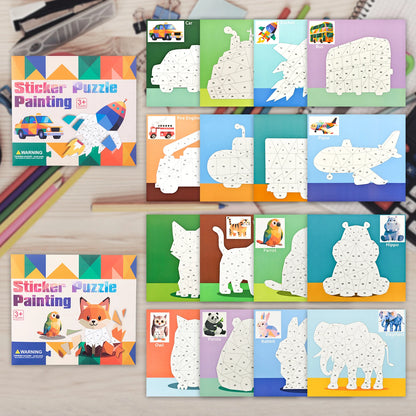 8 Patterns Puzzle Stickers Crafts for Kids Sticker Painting Gift Party Favor Creations Animal Vechile Art Play for Kids' Creativ