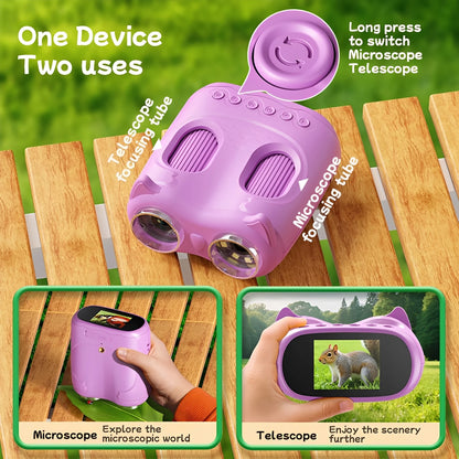 Microscope and Telescope 2 in 1 Children's Optical Educational Toys 2MP HD Camera Microscope 1000x Magnification Birthday Gifts