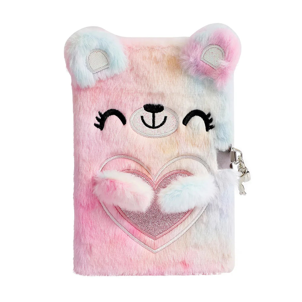 Cute Cartoon Plush Love Bear Lockable Notebook Ballpoint Pen Stationery Set, Student School Learning Supplies Kids Reward Gifts