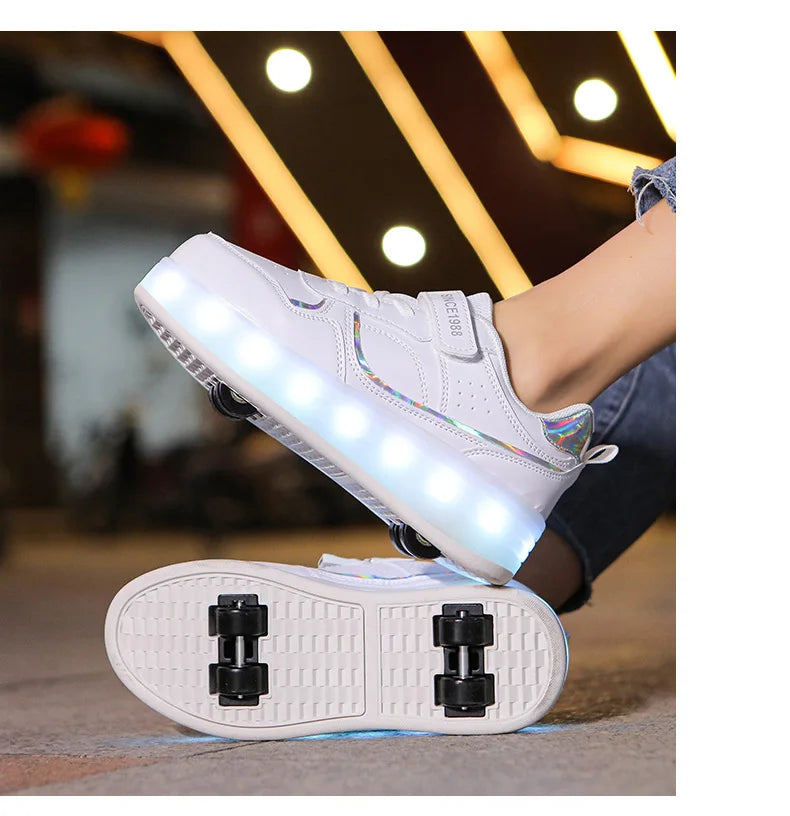 Chaussure a roulette Blanches| StyleGliss™ Rouler comme sur un nuage T:29-38