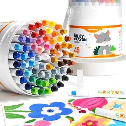 New 12/24 Color Crayon Set Washable Twist-Up Oil Pastels Silky Smooth Easy Grip Drawing Pen for Travel School Home Art Supplies