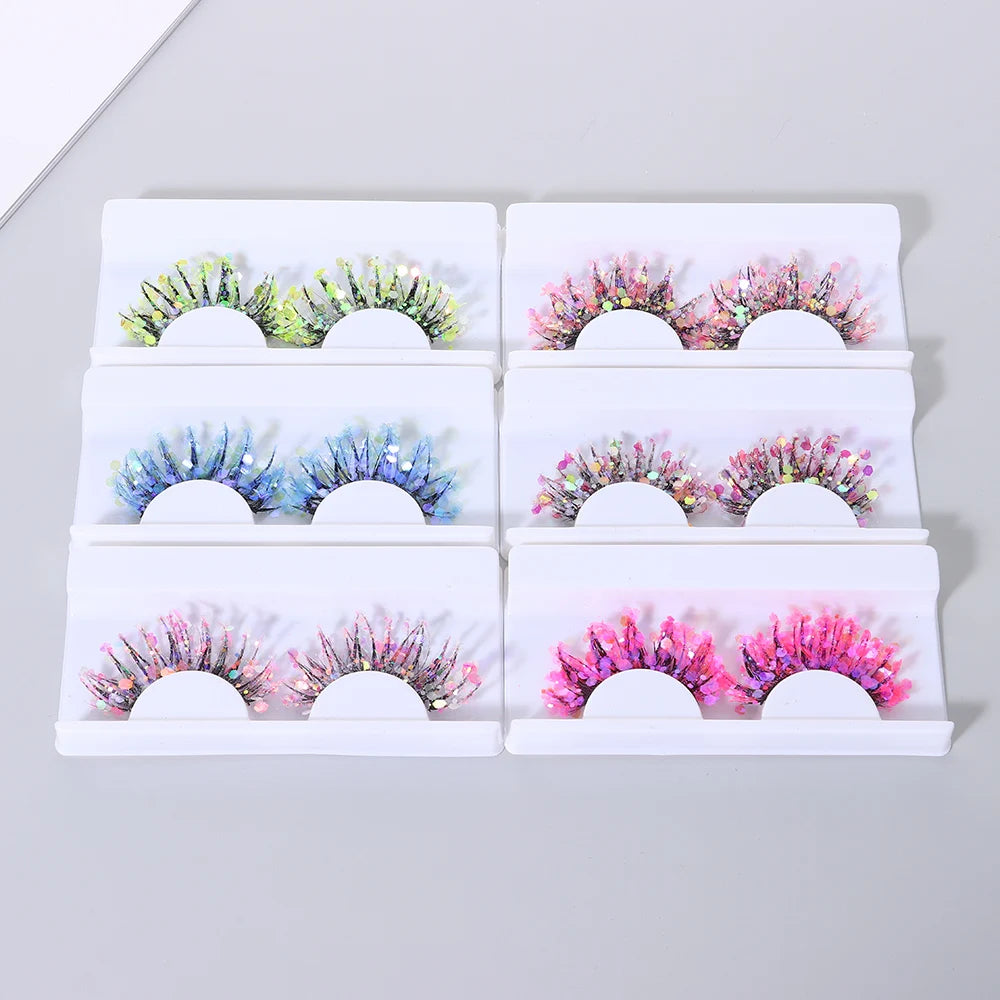 NEW 1 Pair 25mm 3D Luminous Mink Eyelashes Fluffy Dramatic Lashes Messy Long False Eyelashes Makeup Sequins Eye Lashes