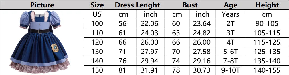 Kids Buuny Officer Fancy Dress Puff Sleeve Blue Tutu Gown Complete Accessories Girls Rabbit Halloween Role Play Costume