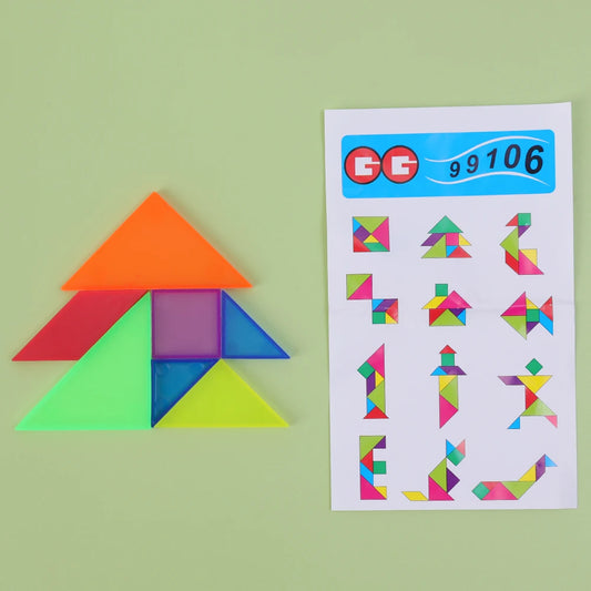Tangram en plastique de couleurs vives |Petit jouet  de poche
