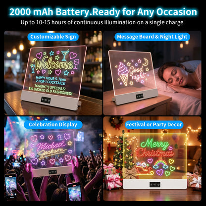 11-Color Rechargeable LED Doodle Glow Board,6 Brightness Levels,Dry-Erase Drawing Pad Gift with Built-in Stand for Kids-7Markers