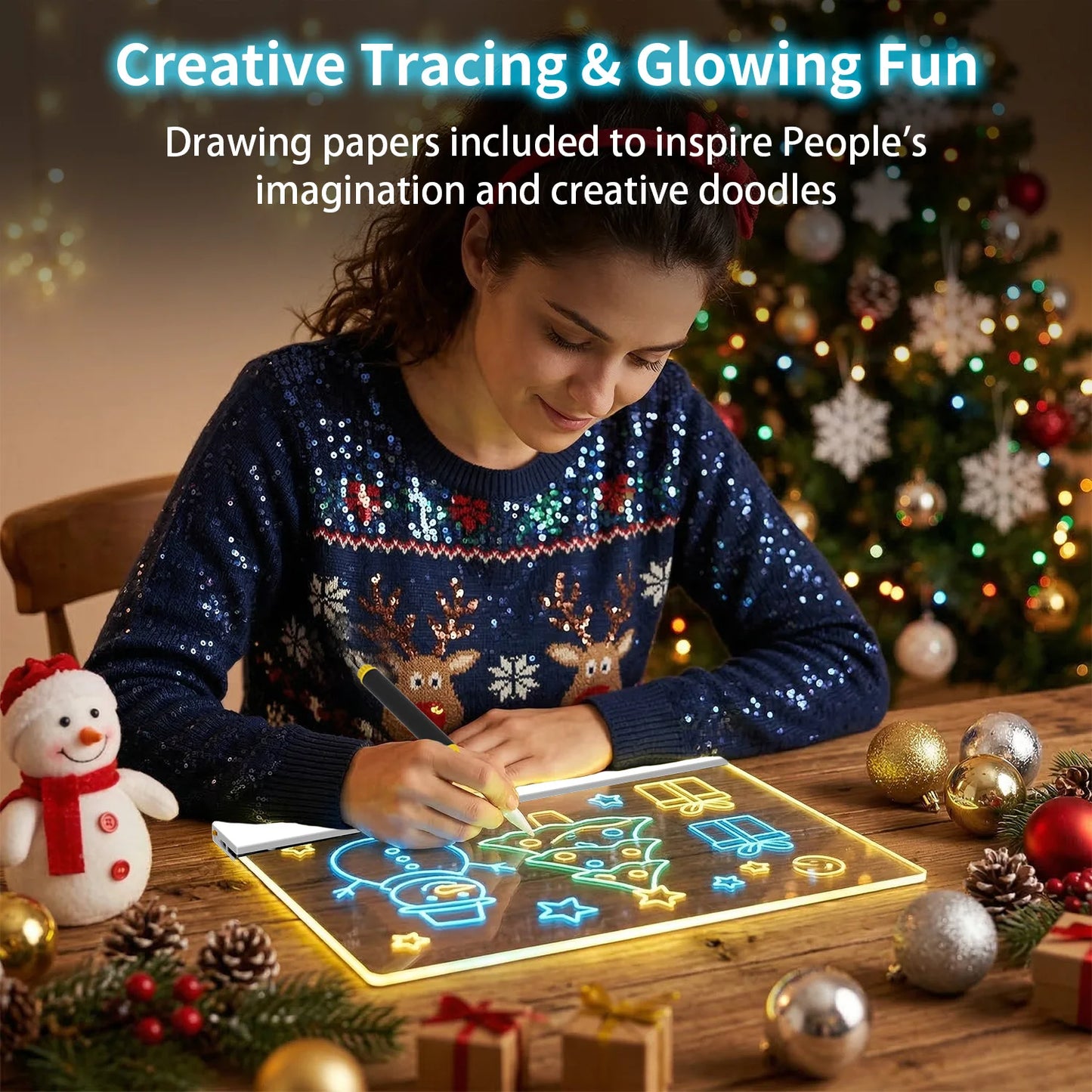 11-Color Rechargeable LED Doodle Glow Board,6 Brightness Levels,Dry-Erase Drawing Pad Gift with Built-in Stand for Kids-7Markers