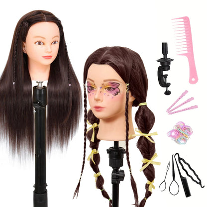 TÊTE À COIFFER ENFANT | Cheveux Synthétiques longs+ 11 Accessoires - Dès 4 ans