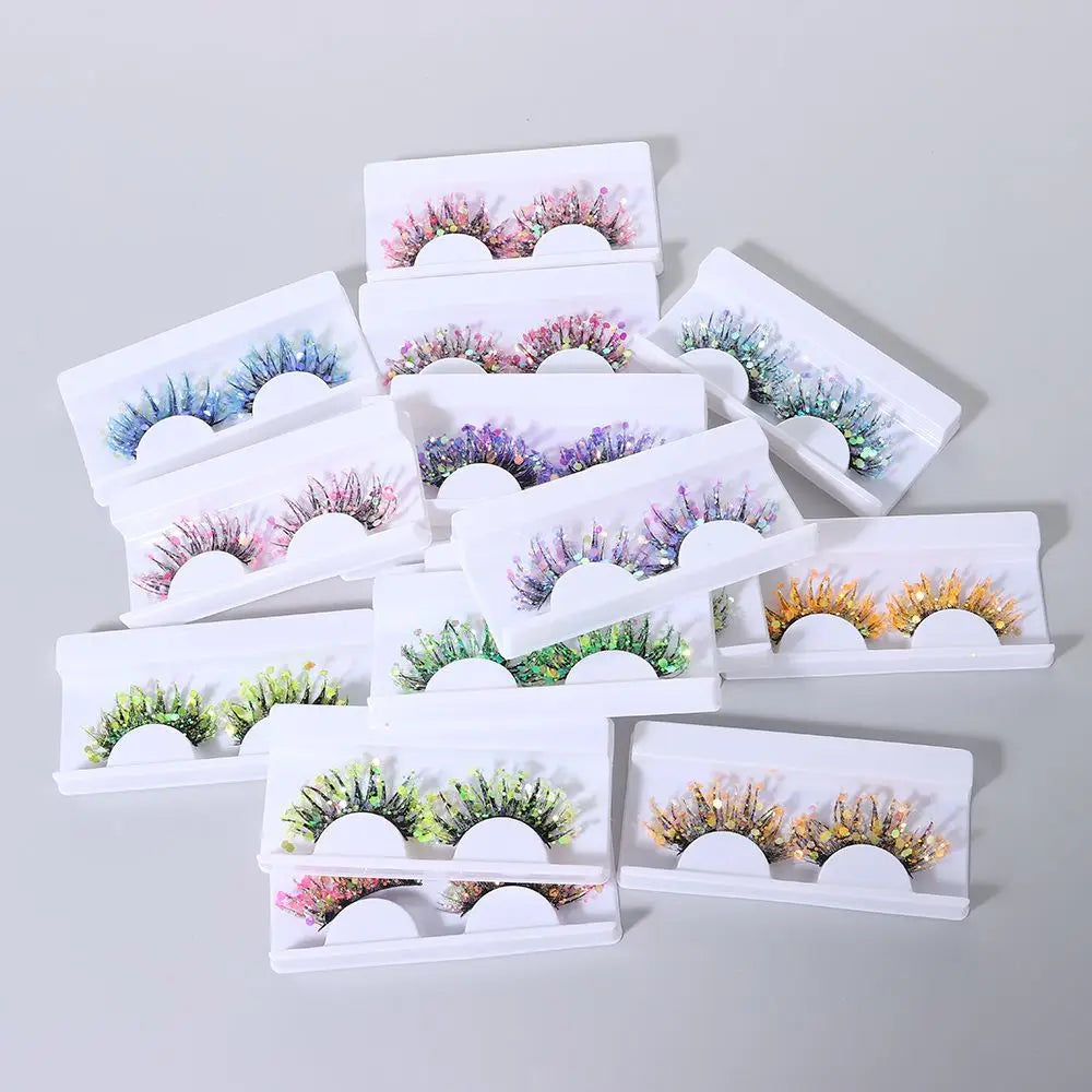 NEW 1 Pair 25mm 3D Luminous Mink Eyelashes Fluffy Dramatic Lashes Messy Long False Eyelashes Makeup Sequins Eye Lashes