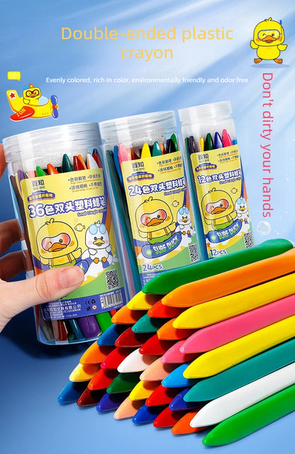 12-36 Color Kawaii Double-headed Triangle Crayon Children's Oil Painting Sticks Safe and Harmless Early Art Educational Supplies