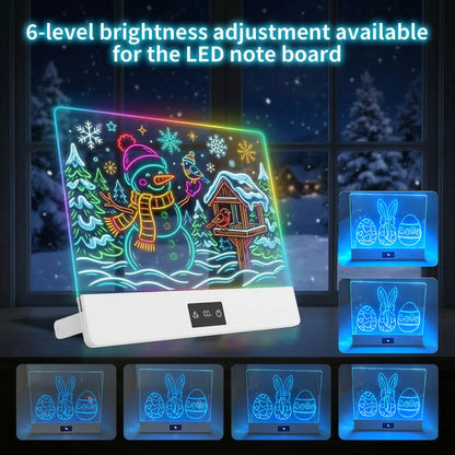 11-Color Rechargeable LED Doodle Glow Board,6 Brightness Levels,Dry-Erase Drawing Pad Gift with Built-in Stand for Kids-7Markers
