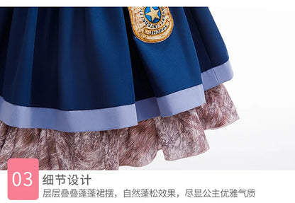 Kids Buuny Officer Fancy Dress Puff Sleeve Blue Tutu Gown Complete Accessories Girls Rabbit Halloween Role Play Costume