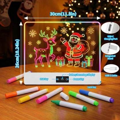11-Color Rechargeable LED Doodle Glow Board,6 Brightness Levels,Dry-Erase Drawing Pad Gift with Built-in Stand for Kids-7Markers