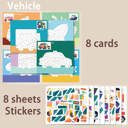 8 Patterns Puzzle Stickers Crafts for Kids Sticker Painting Gift Party Favor Creations Animal Vechile Art Play for Kids' Creativ