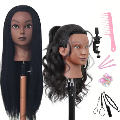 TÊTE À COIFFER ENFANT | Cheveux Synthétiques longs+ 11 Accessoires - Dès 4 ans
