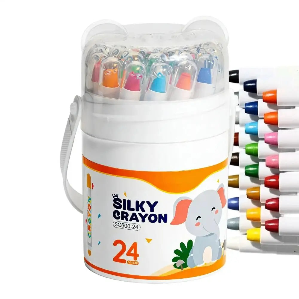 New 12/24 Color Crayon Set Washable Twist-Up Oil Pastels Silky Smooth Easy Grip Drawing Pen for Travel School Home Art Supplies