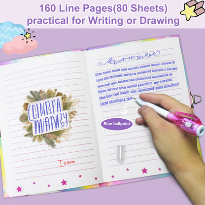 Pop Girls Diary with Lock, 7.5x5.4 Inches 160 Lined Pages Girls Journal for Kids Secret Notebook Pen Set Gifts for Writing