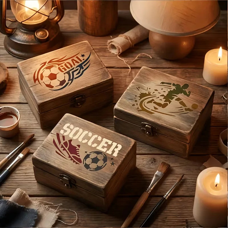 6Pc Football Stencils for Painting Washable PET Soccer Player Graffiti Spray Stencil DIY Sport Craft Face Paint Drawing Template