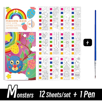 CARNET D'AQUARELLE |12 pages de COLORIAGE de peinture à l'eau