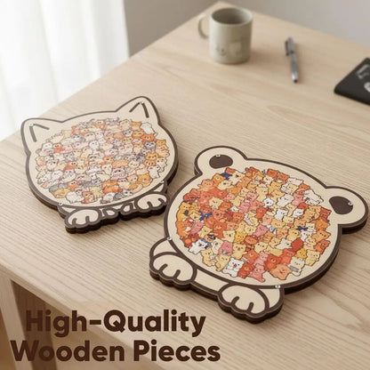Cartoon Wooden Puzzle Toy Stress Relief Jigsaw Puzzle Animal Dog Cat Bear Theme For Home Decor Fun Educational Toys Gift