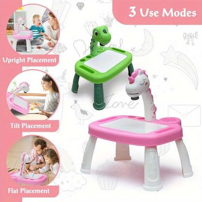 Children's projection painting table, pony shape, graffiti drawing board, electric with music, wipeable drawing board, baby earl