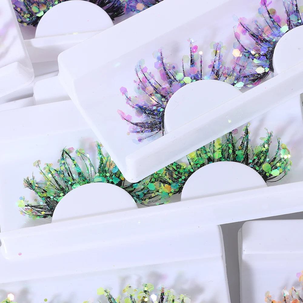 NEW 1 Pair 25mm 3D Luminous Mink Eyelashes Fluffy Dramatic Lashes Messy Long False Eyelashes Makeup Sequins Eye Lashes