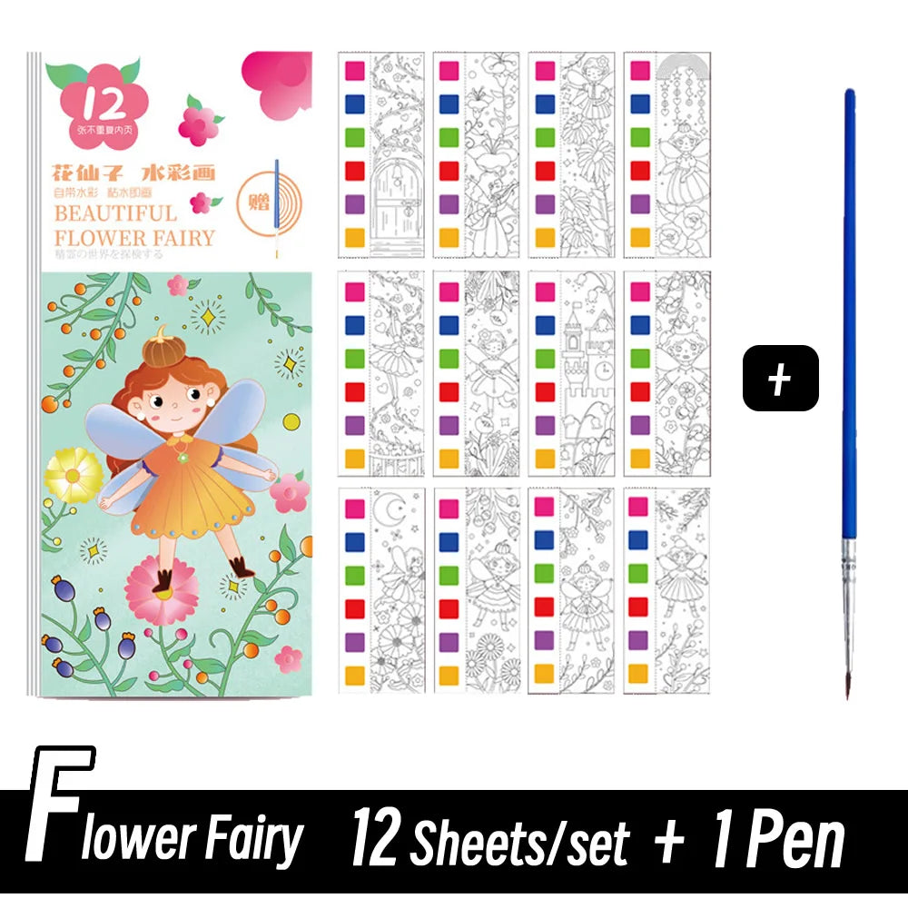 CARNET D'AQUARELLE |12 pages de COLORIAGE de peinture à l'eau
