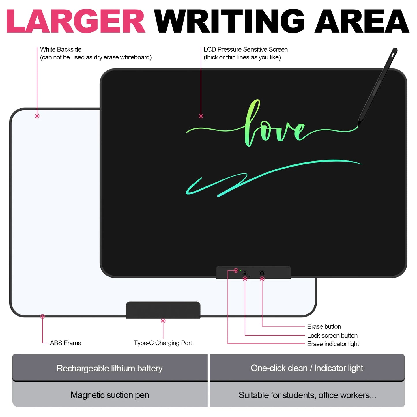 32/28/20/16 Inch Electronic Drawing Board USB Rechargeable LCD Writing Tablet Drawing Painting Educational Learning Toy for Kids