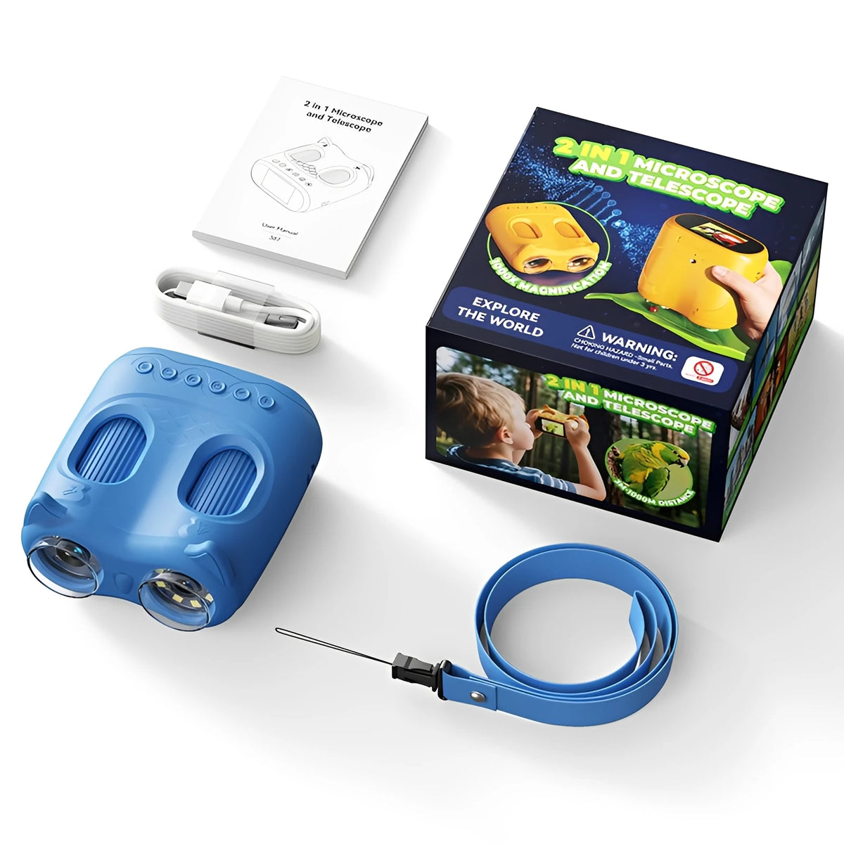 Microscope and Telescope 2 in 1 Children's Optical Educational Toys 2MP HD Camera Microscope 1000x Magnification Birthday Gifts