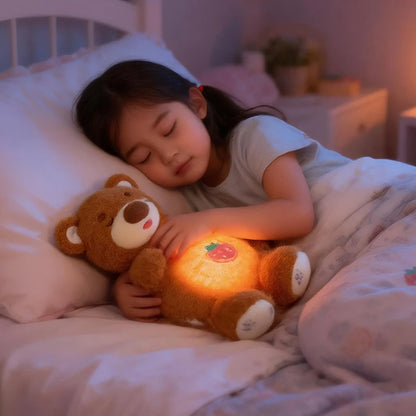 Anime LED Light Penguin Bear Rabbit Plush Toy with Soft Glow Night Light Soothing Music Simulated Breathing Bedtime Relaxation
