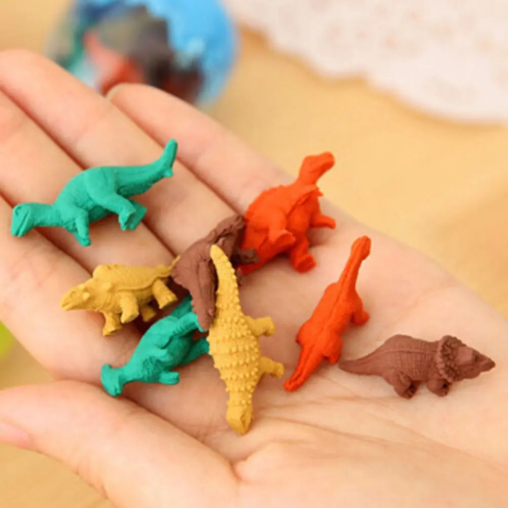 8 Pcs/Pack Erasers Students Stationary Gifts Novelty Dinosaur Egg Pencil Rubber Eraser with Egg School Office Erase Supplies