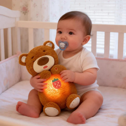 Anime LED Light Penguin Bear Rabbit Plush Toy with Soft Glow Night Light Soothing Music Simulated Breathing Bedtime Relaxation