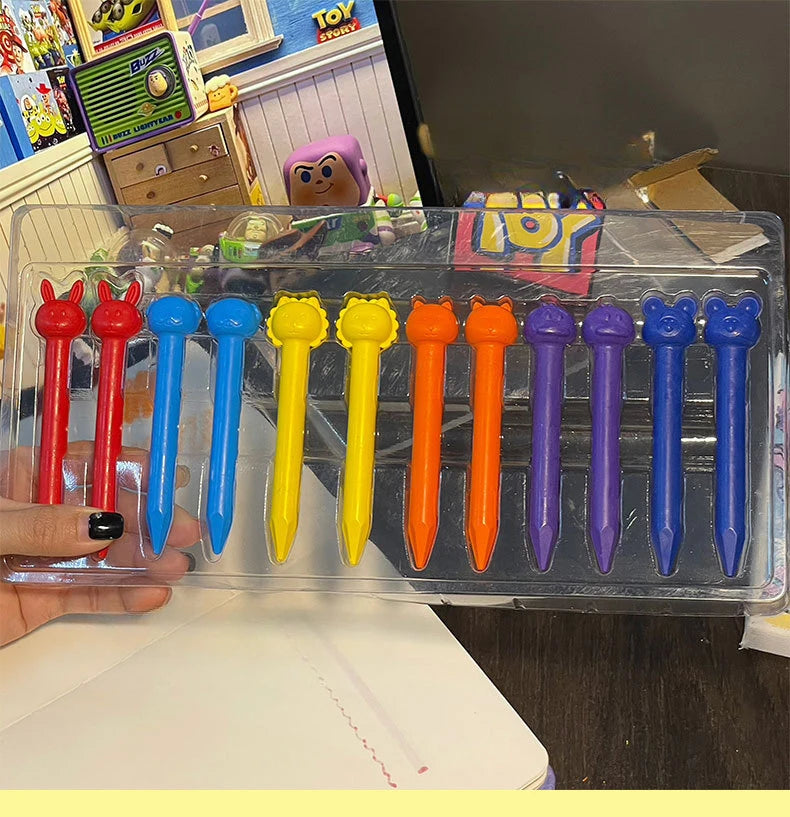 6/12 Color Plastic Crayons-Children's Non-Dirty-Hand, Suitable for Kindergarten Drawing, Graffiti Art & School Supplies