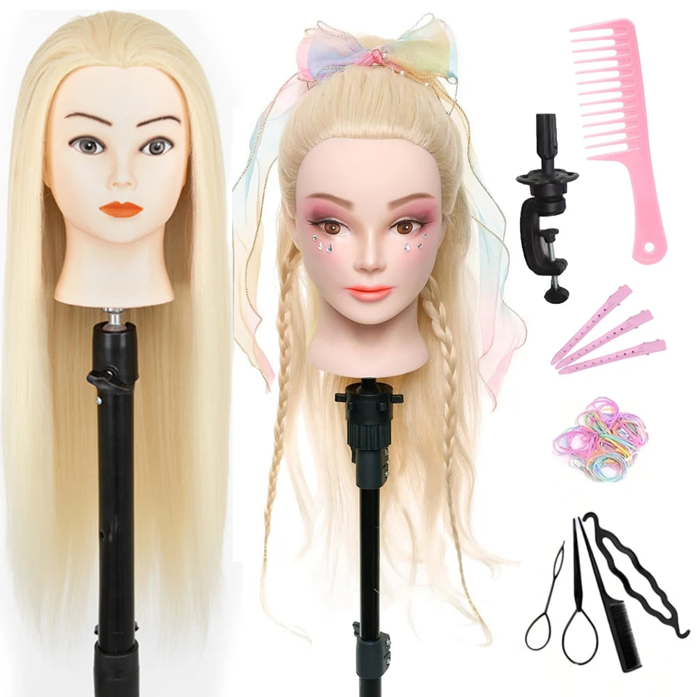 TÊTE À COIFFER ENFANT | Cheveux Synthétiques longs+ 11 Accessoires - Dès 4 ans