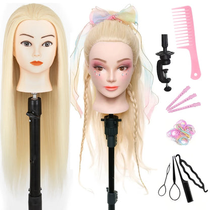 TÊTE À COIFFER ENFANT | Cheveux Synthétiques longs+ 11 Accessoires - Dès 4 ans