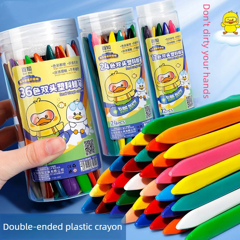 12-36 Color Kawaii Double-headed Triangle Crayon Children's Oil Painting Sticks Safe and Harmless Early Art Educational Supplies