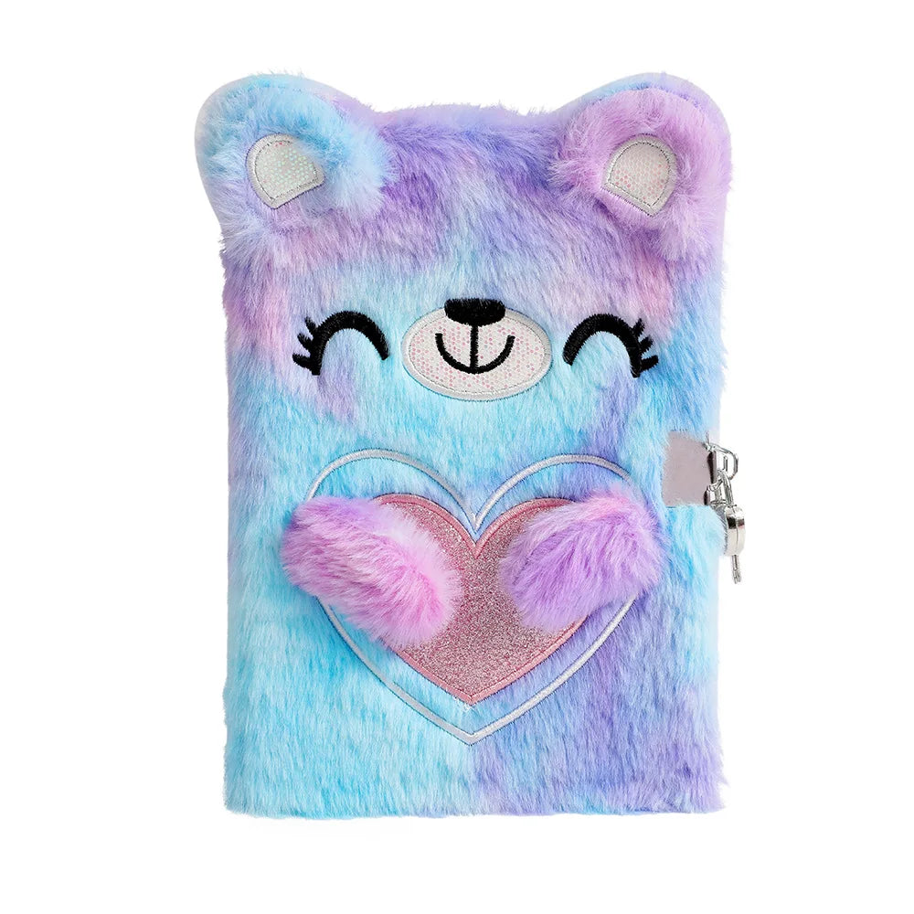Cute Cartoon Plush Love Bear Lockable Notebook Ballpoint Pen Stationery Set, Student School Learning Supplies Kids Reward Gifts