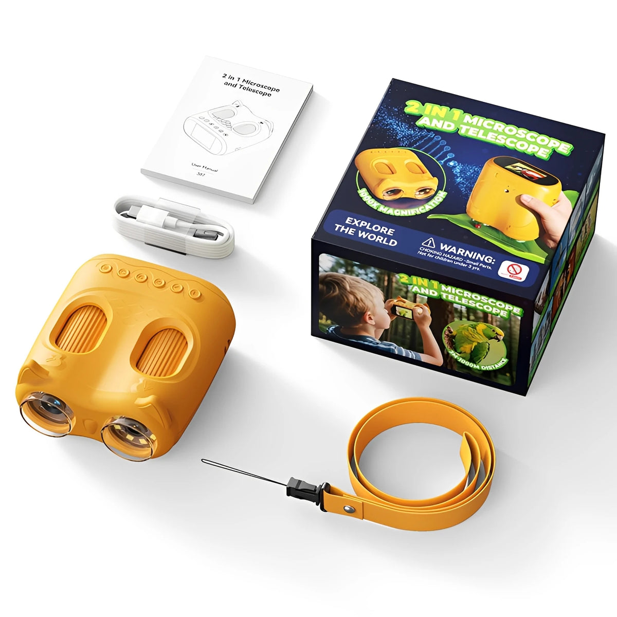 Microscope and Telescope 2 in 1 Children's Optical Educational Toys 2MP HD Camera Microscope 1000x Magnification Birthday Gifts