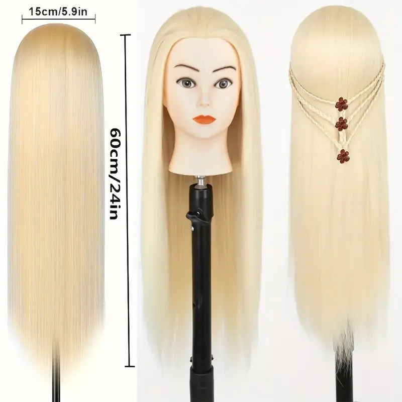 TÊTE À COIFFER ENFANT | Cheveux Synthétiques longs+ 11 Accessoires - Dès 4 ans