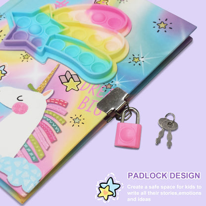 Pop Girls Diary with Lock, 7.5x5.4 Inches 160 Lined Pages Girls Journal for Kids Secret Notebook Pen Set Gifts for Writing
